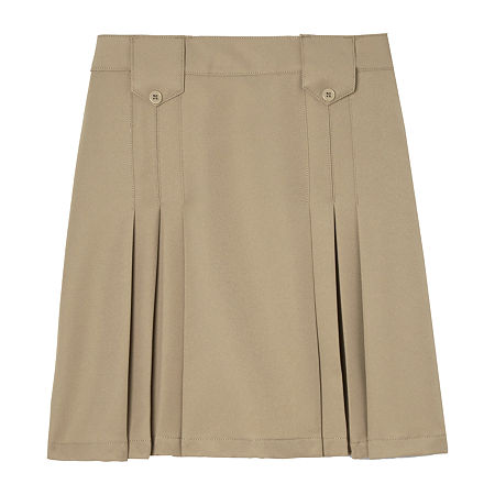 French Toast Front-Pleated Tab Skirt Little & Big Girls Pleated Skirt, 7, Beige