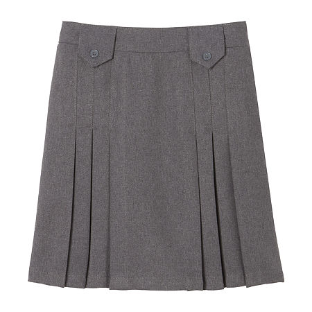 French Toast Front-Pleated Tab Skirt Little & Big Girls Pleated Skirt, 10, Gray