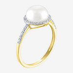 Womens 8MM White Cultured Freshwater Pearl 10K Gold Sterling Silver Cocktail Ring