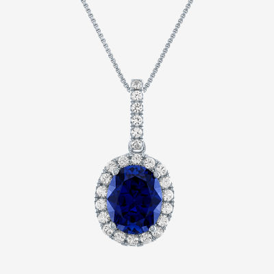 Womens Lab Created Sapphire Sterling Silver Pendant Necklace