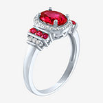 Womens Lab Created Red Ruby Sterling Silver Cocktail Ring