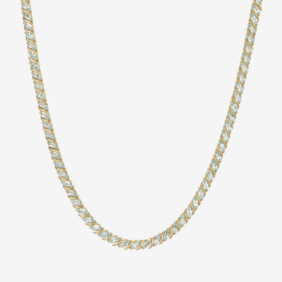Womens Genuine Blue Topaz 18K Gold Over Silver Tennis Necklaces
