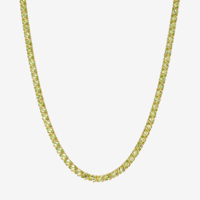 Womens Green Peridot 18K Gold Over Silver Tennis Necklace