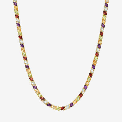 Womens Genuine Multi-Stone 18K Gold Over Silver Tennis Necklaces