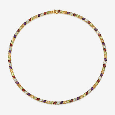 Womens Genuine Multi-Stone 18K Gold Over Silver Tennis Necklaces