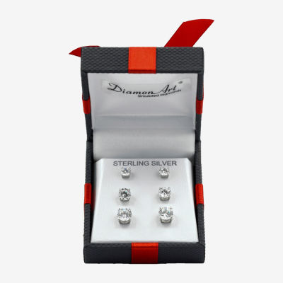 Diamonart Womens Cubic Zirconia Sterling Silver Round 3 Pair Earring Set