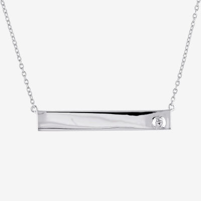 Womens Genuine White Sapphire Sterling Silver Bar 17 Inch Pendant Necklace