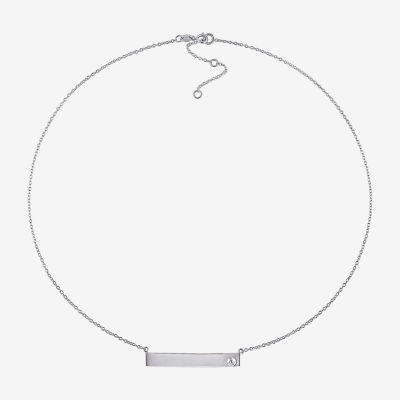 Womens Genuine White Sapphire Sterling Silver Bar 17 Inch Pendant Necklace