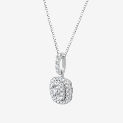 Ever Star (H-I / I1) Womens 1/ CT. T.W. Lab Grown White Diamond 10K White Gold Cushion Pendant Necklaces