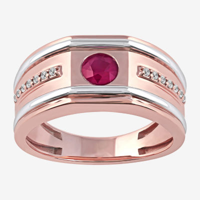 Mens 1/8 CT. T.W. Lead Glass-Filled Red Ruby 10K Rose Gold Fashion Ring