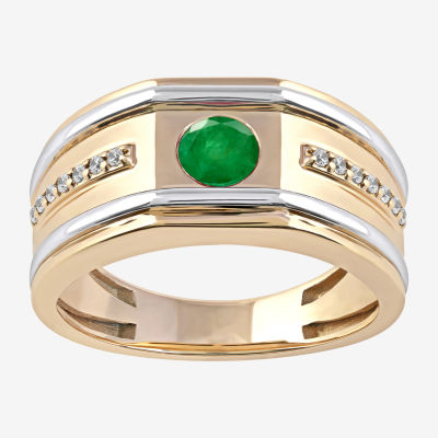 Mens 1/8 CT. T.W. Genuine Green Emerald 10K Gold Fashion Ring