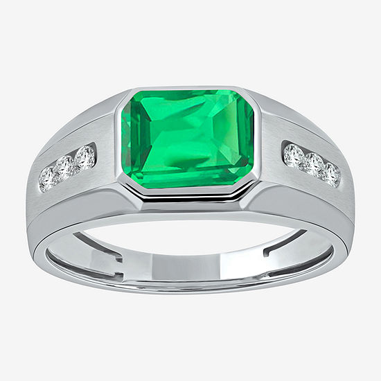 Mens Lab Created Green Emerald Sterling Silver Fashion Ring