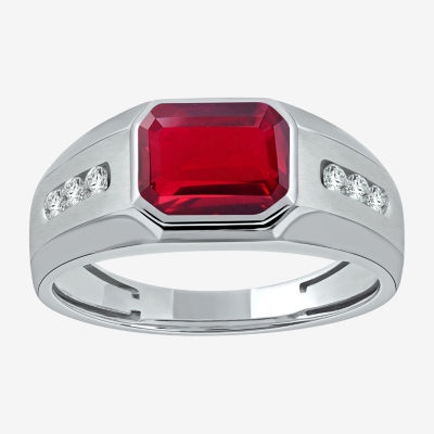 Mens Genuine Red Garnet Sterling Silver Fashion Ring