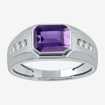 Mens Genuine Purple Amethyst Sterling Silver Fashion Ring