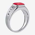 Mens Lead Glass-Filled Red Ruby Sterling Silver Fashion Ring