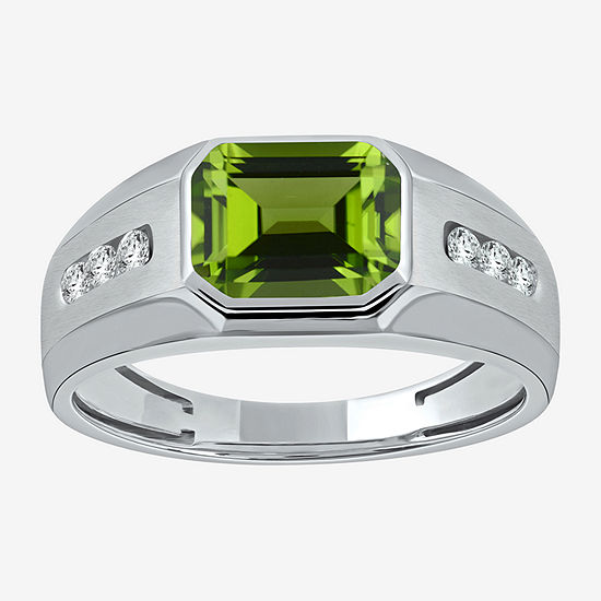 Mens Genuine Green Peridot Sterling Silver Fashion Ring