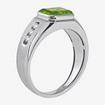 Mens Genuine Green Peridot Sterling Silver Fashion Ring