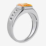 Mens Genuine Orange Citrine Sterling Silver Fashion Ring