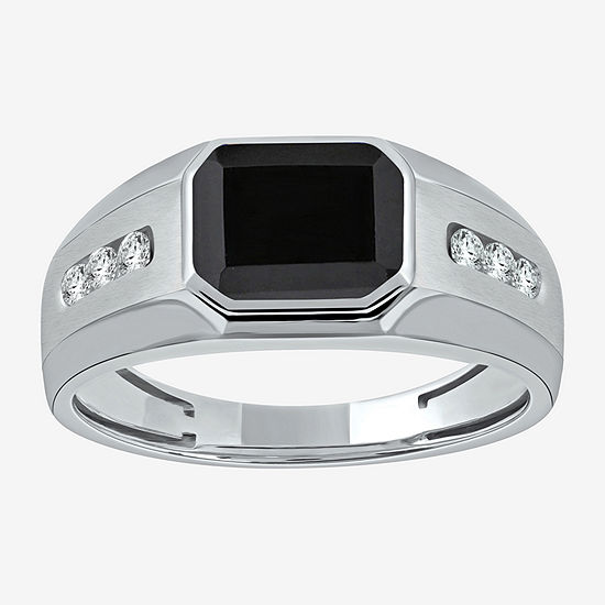 Mens Genuine Black Onyx Sterling Silver Fashion Ring