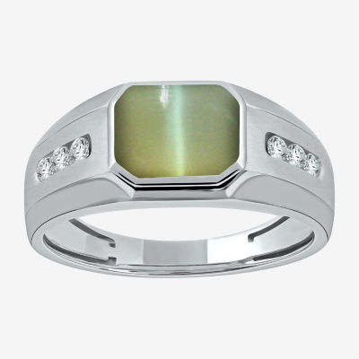 Mens Genuine Green Catseye Sterling Silver Fashion Ring