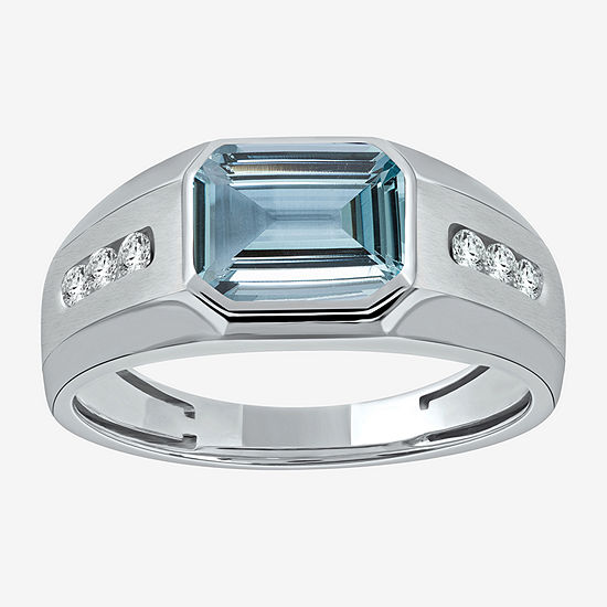 Mens Simulated Blue Aquamarine Sterling Silver Fashion Ring