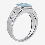 Mens Simulated Blue Aquamarine Sterling Silver Fashion Ring