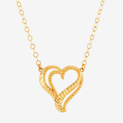 Womens 10K Gold Heart Pendant Necklace