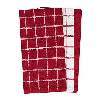 RITZ T-fal Red Solid and Stripe Cotton Waffle Terry Kitchen Towel