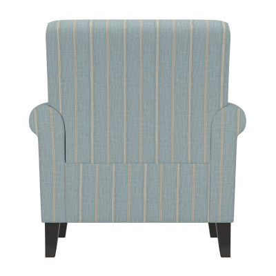 Jean Traditional Rolled Arm Accent Chair in Turquoise Stripe