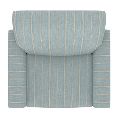 Jean Traditional Rolled Arm Accent Chair in Turquoise Stripe