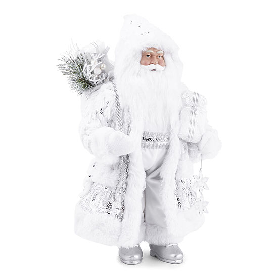 North Pole Trading Co. 18" Silver Sparkle Handmade Santa Figurine