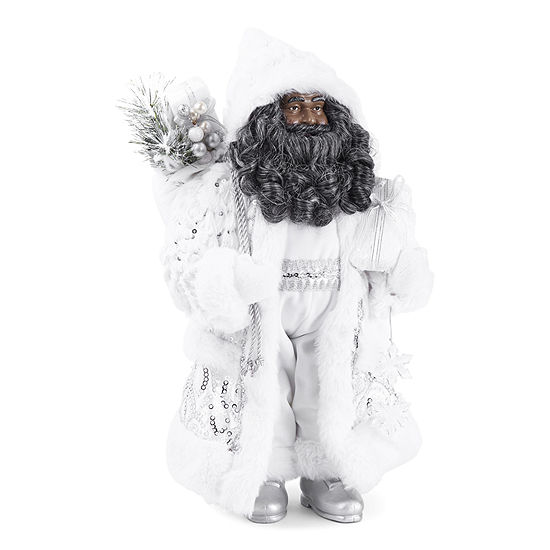 North Pole Trading Co. 18" African American Silver Sparkle Handmade Santa Figurine