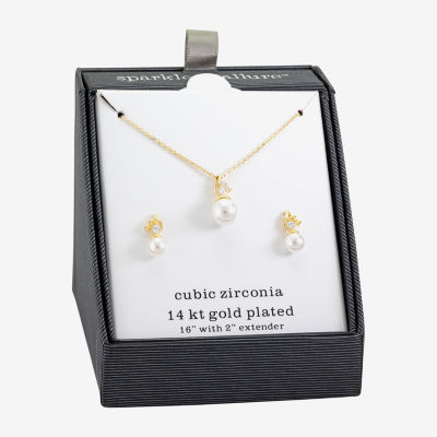 Sparkle Allure Womens Simulated Pearl 14K Gold Over Brass 2-pc. Jewelry Set