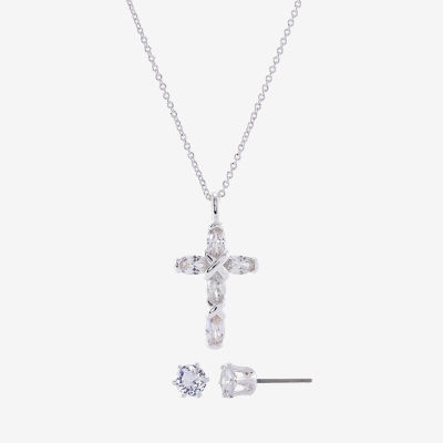 Sparkle Allure 2-pc. Cubic Zirconia Pure Silver Over Brass Cross Jewelry Set