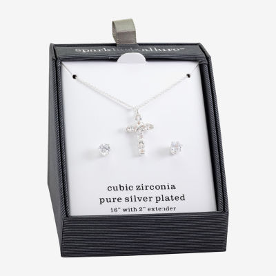 Sparkle Allure 2-pc. Cubic Zirconia Pure Silver Over Brass Cross Jewelry Set