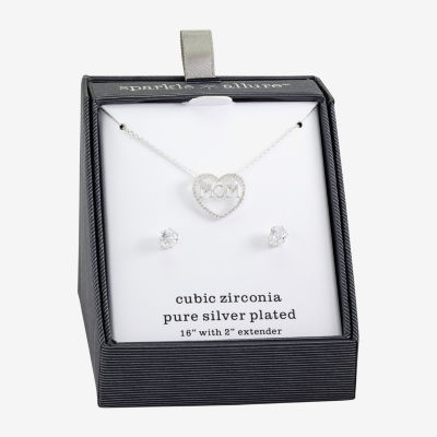Sparkle Allure Mom -pc. Cubic Zirconia Pure Silver Over Brass Heart Jewelry Set