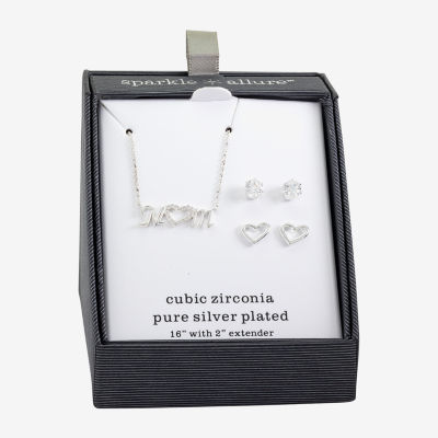 Sparkle Allure Mom -pc. Cubic Zirconia Pure Silver Over Brass Heart Jewelry Set