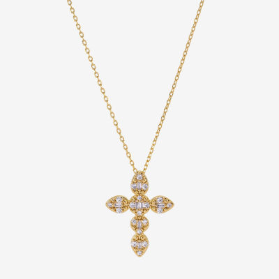 Sparkle Allure Womens Cubic Zirconia 14K Gold Over Brass Cross 16 Inch Pendant Necklace