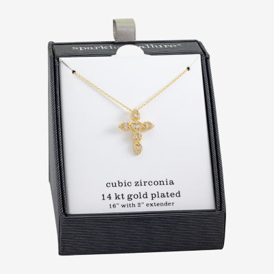 Sparkle Allure Womens Cubic Zirconia 14K Gold Over Brass Cross 16 Inch Pendant Necklace