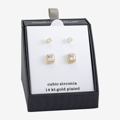 Sparkle Allure Halo 2 Pair Cubic Zirconia Earring Set