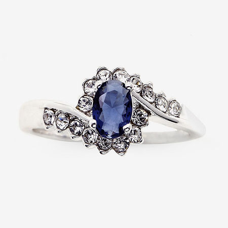Sparkle Allure Womens Blue Crystal Pure Silver Over Brass Oval Bypass Engagement Ring, 9