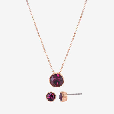Sparkle Allure Womens 3 1/2 CT. Purple Crystal 18K Rose Gold Over Brass Round 2-pc. Jewelry Set