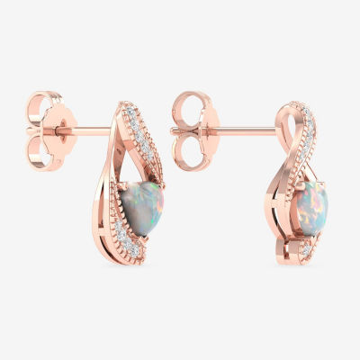 Diamond Accent Genuine Opal 10K Rose Gold 14.5mm Heart Stud Earrings