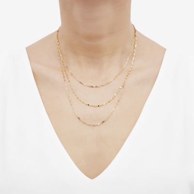 Layered Look Womens 14K Gold 20 Inch Paperclip Chain Necklace