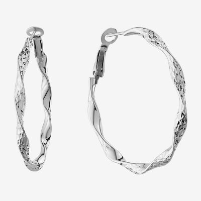 Womens Sterling Silver 44mm Hoop Earrings