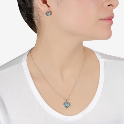 Womens Enhanced Blue Turquoise Sterling Silver Heart 2-pc. Jewelry Set