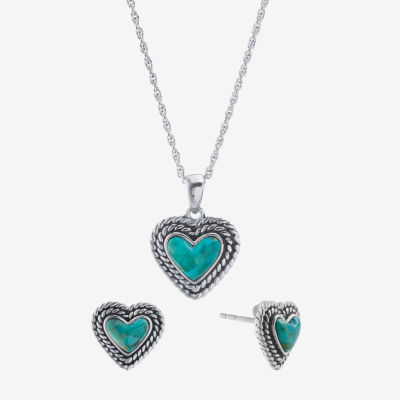 Womens Enhanced Blue Turquoise Sterling Silver Heart 2-pc. Jewelry Set