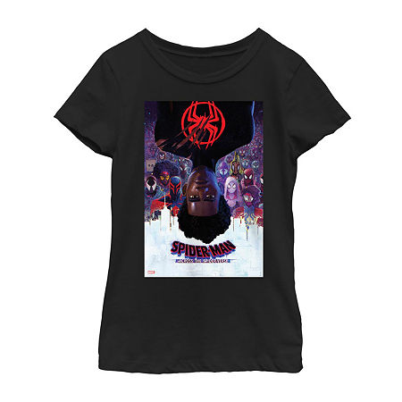 Little & Big Girls Spider-Man: Across The Spider-Verse Crew Neck Short Sleeve Marvel Spiderman Graphic T-Shirt, Medium, Black