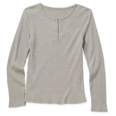 Thereabouts Little & Big Girls Henley Neck Long Sleeve T-Shirt