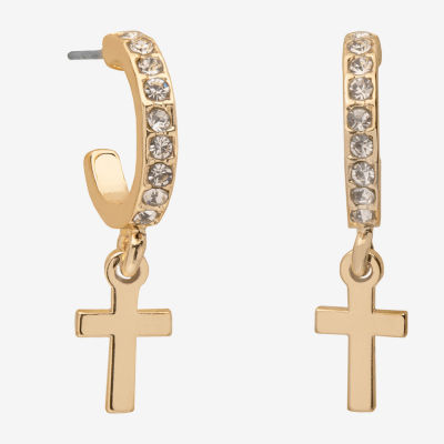 Bijoux Bar Delicates Gold Tone Glass Cross Hoop Earrings